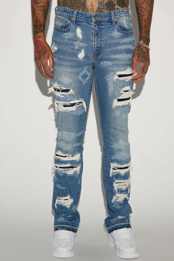 Jeans Fashion Nova Cuff Me Stacked Skinny Flared Medium Wash Talla 34-2