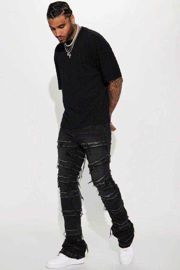 Jeans Fashion Nova About Fray Stacked Skinny Flare Black Wash Talla 30 y 42-0