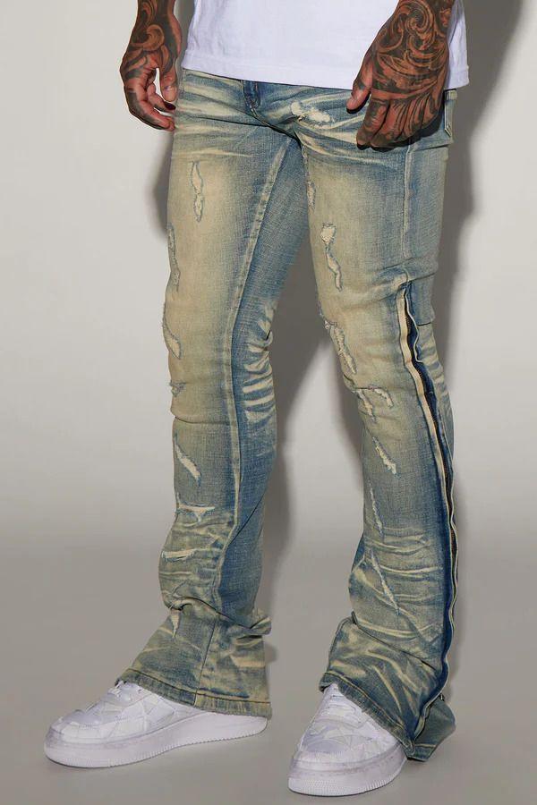 Jeans Fashion Nova Zip All The Way Stacked Skinny Flare Medium Wash Talla 42-2