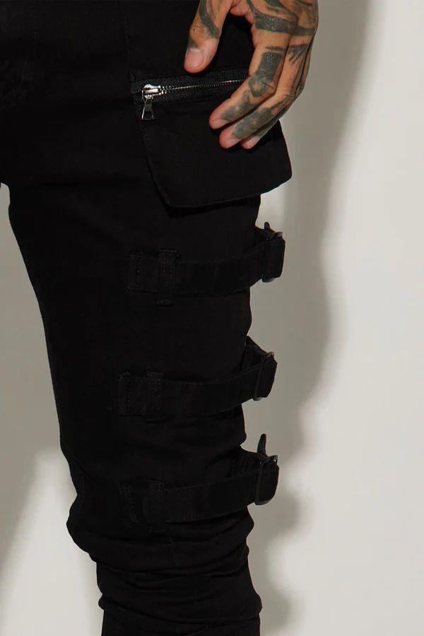 Jeans Fashion Nova I Be Strappy Stacked Skinny Flare Negro Talla 32-2