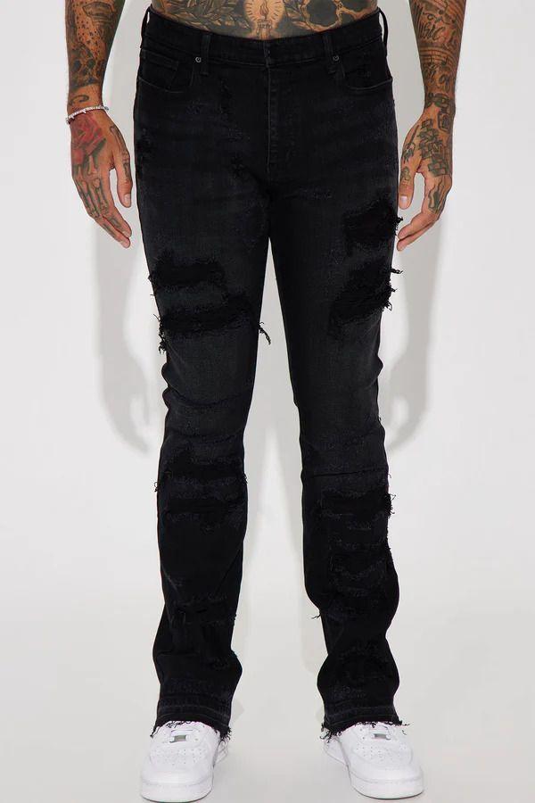 Jeans Fashion Nova Cuff Me Stacked Skinny Flared Black Wash-2