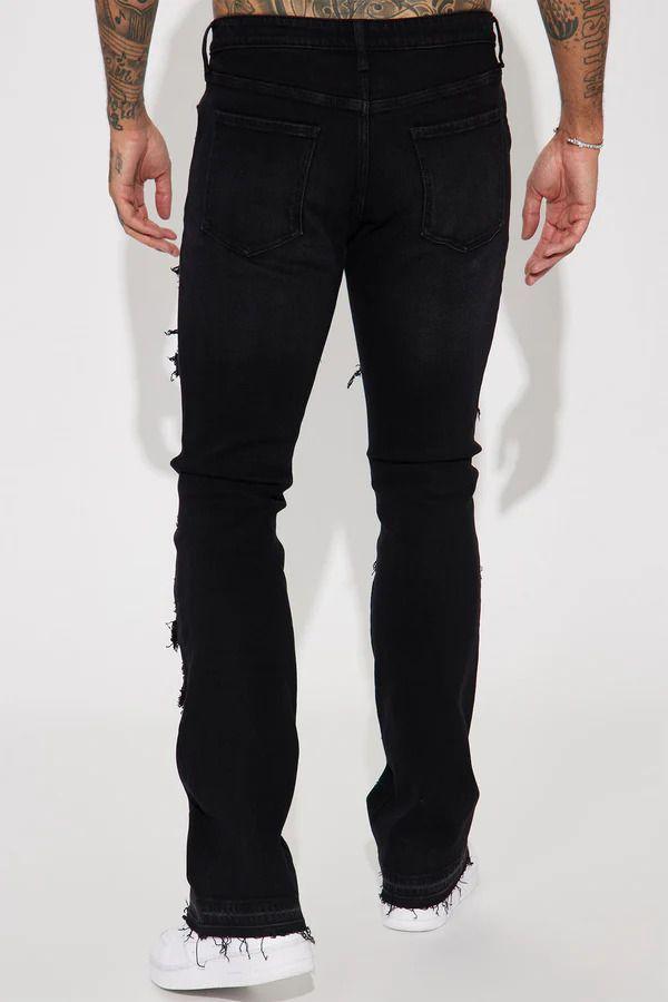Jeans Fashion Nova Cuff Me Stacked Skinny Flared Black Wash-3