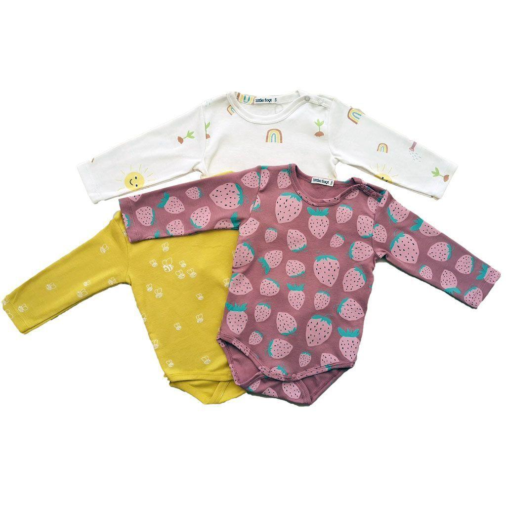 Set 3 bodys estampados de huerta niña-0