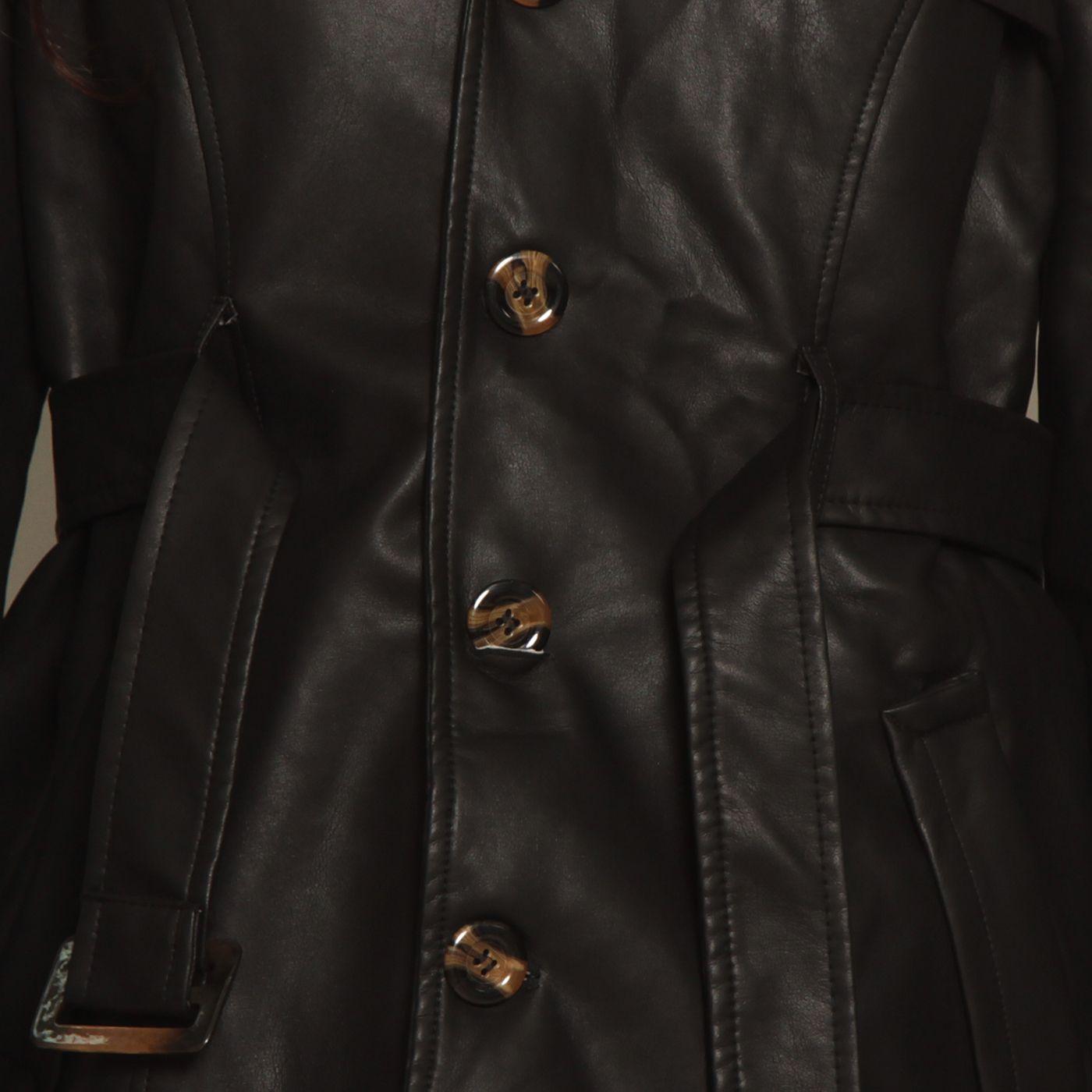 Trench Manga Larga Con Capucha Cuero Ecologico-8