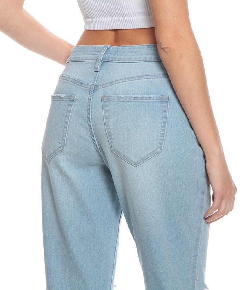 Jeans Basico Crop Tiro Alto Pretina  Basica Un Boton Rotura En Rodilla-4