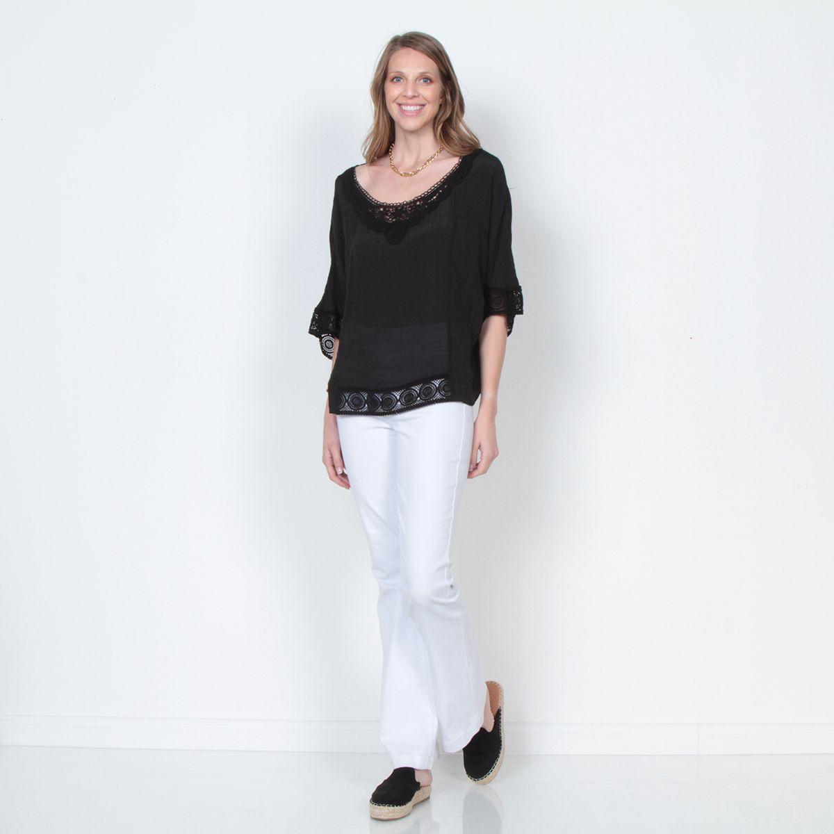 Blusa Manga Corta Escote Redondo Con Aplicacion En Cuello Y Puno-3