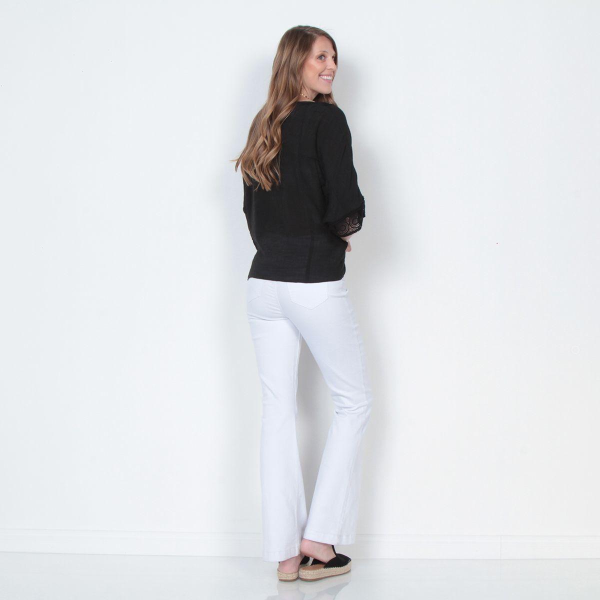 Blusa Manga Corta Escote Redondo Con Aplicacion En Cuello Y Puno-8