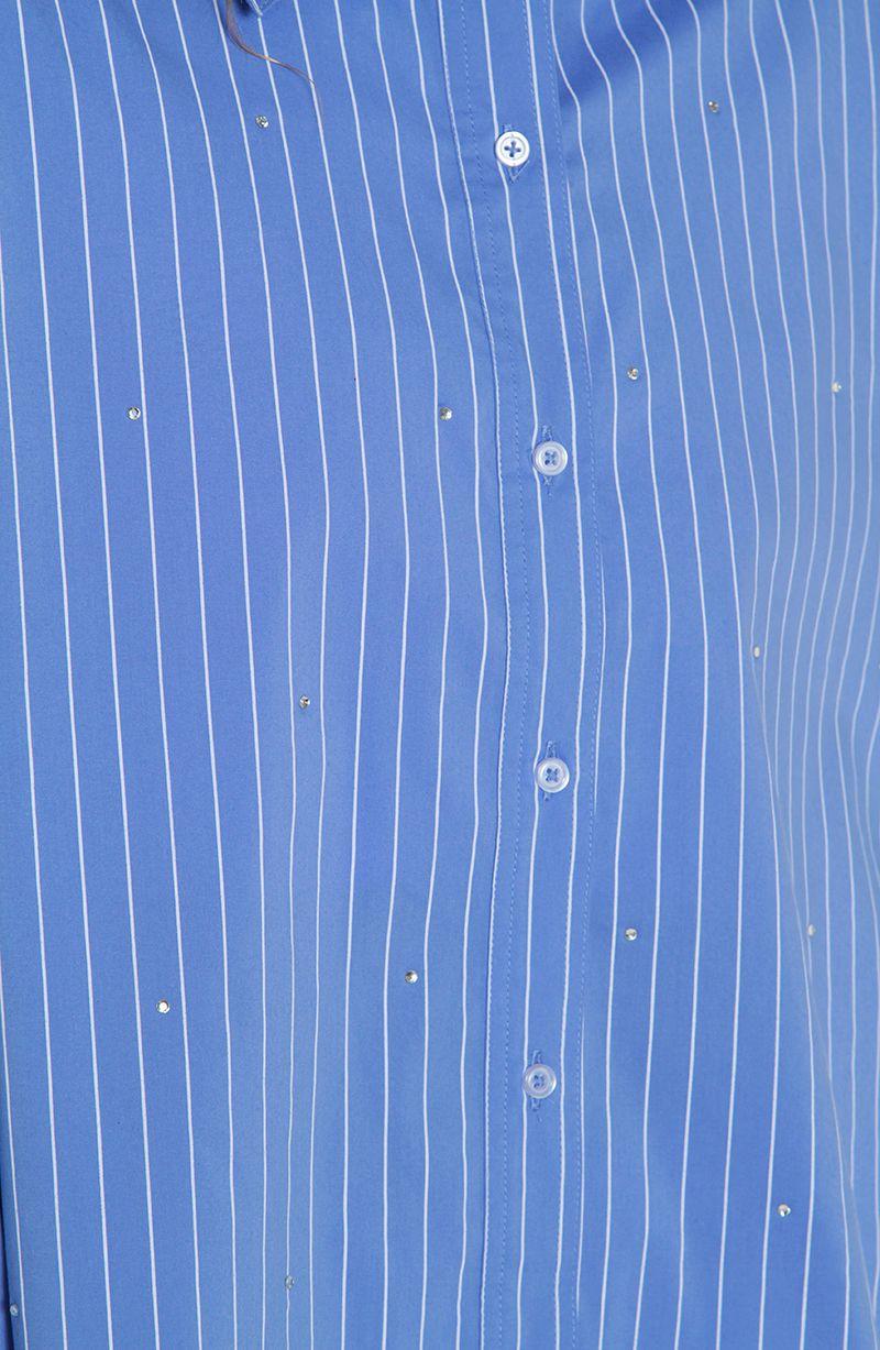 Blusa Manga  Larga Listada   Abotonada En Delantero-2