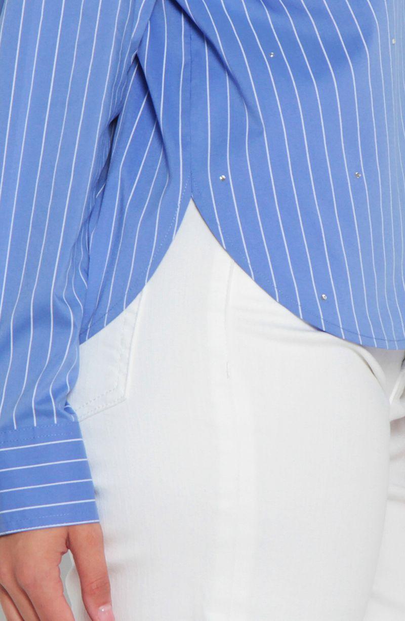 Blusa Manga  Larga Listada   Abotonada En Delantero-3