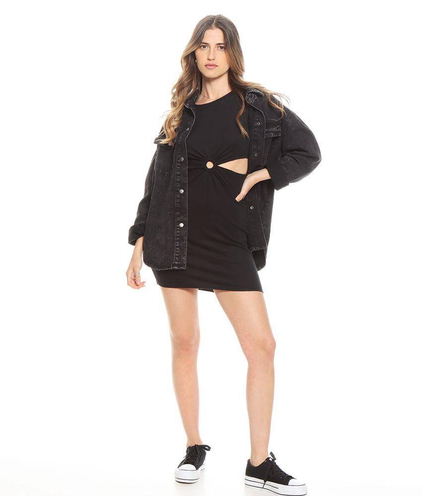Vestido Manga Corta Solido Escote Redondo Detalle En Cintura-7