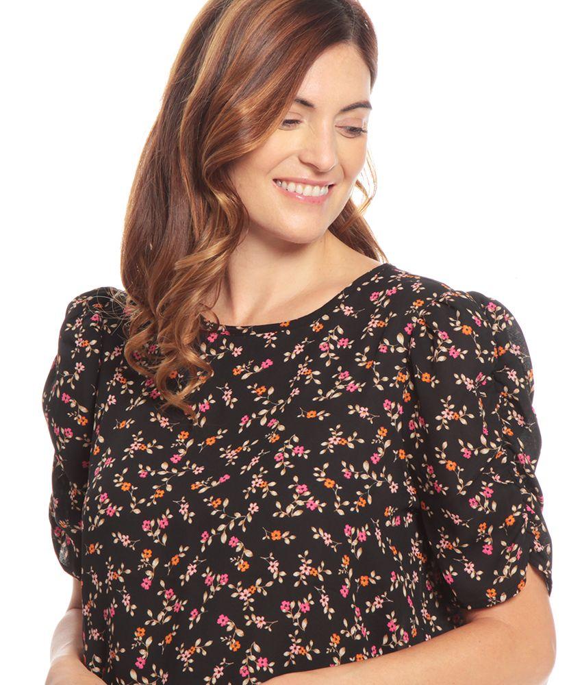 Blusa Manga Corta Estampado Escote Redondo Detalle Trasero-3