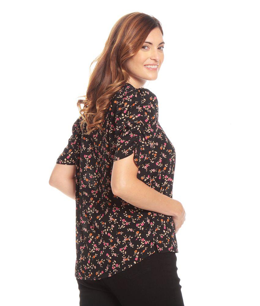 Blusa Manga Corta Estampado Escote Redondo Detalle Trasero-5