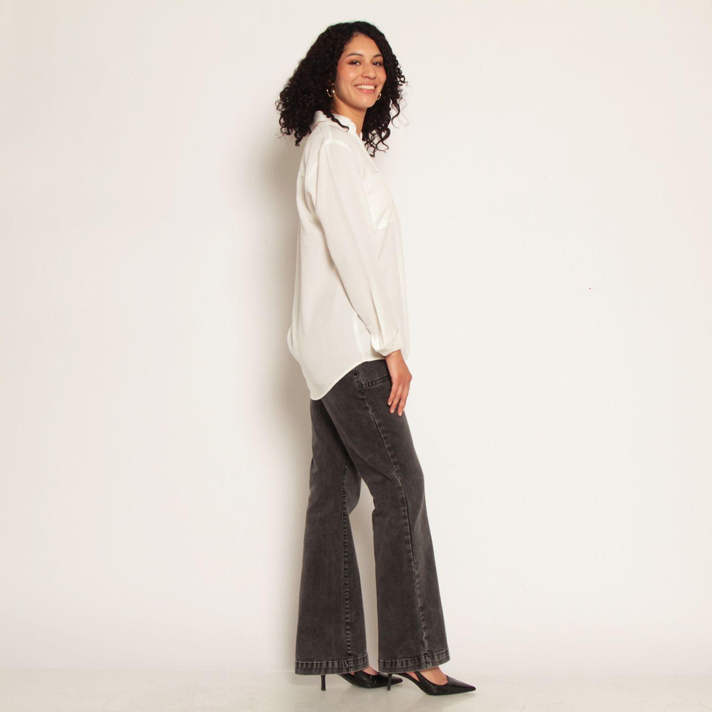 Blusa Manga Larga Tencel Abotonada En Elantero Y Bolsillos-4