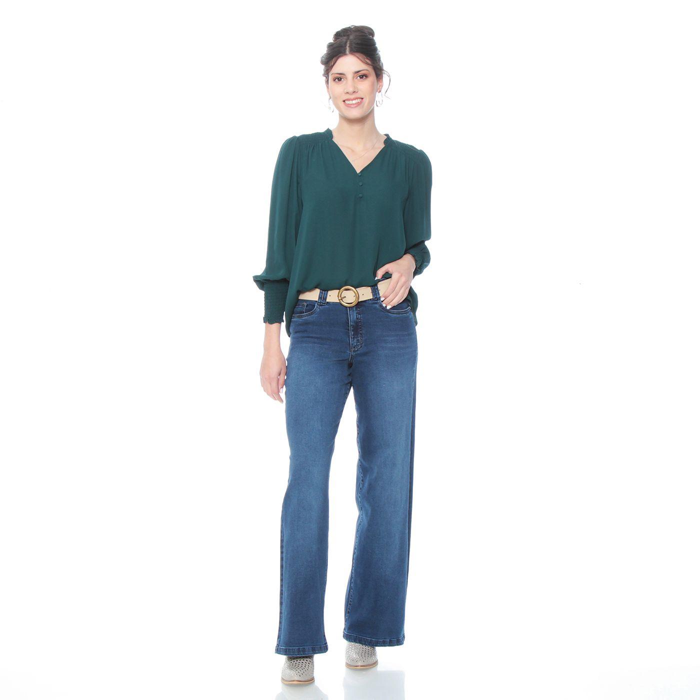 Blusa Manga Larga Elasticada Solida Escote V Con Detalle-2