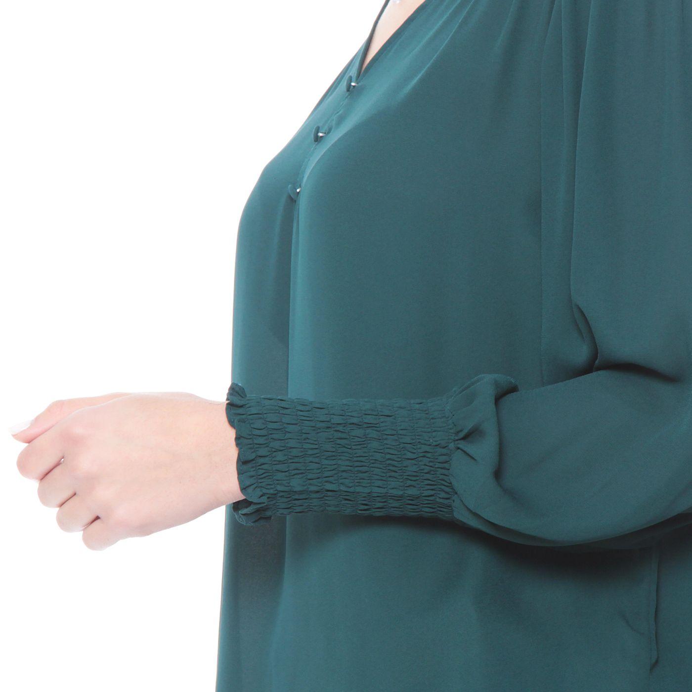 Blusa Manga Larga Elasticada Solida Escote V Con Detalle-4