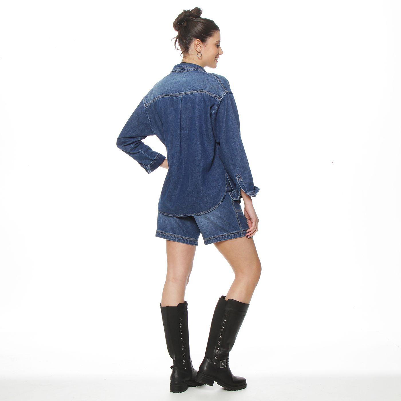 Blusa Denim Manga Larga Abotonada En Delantero  Con Bolsillo-8