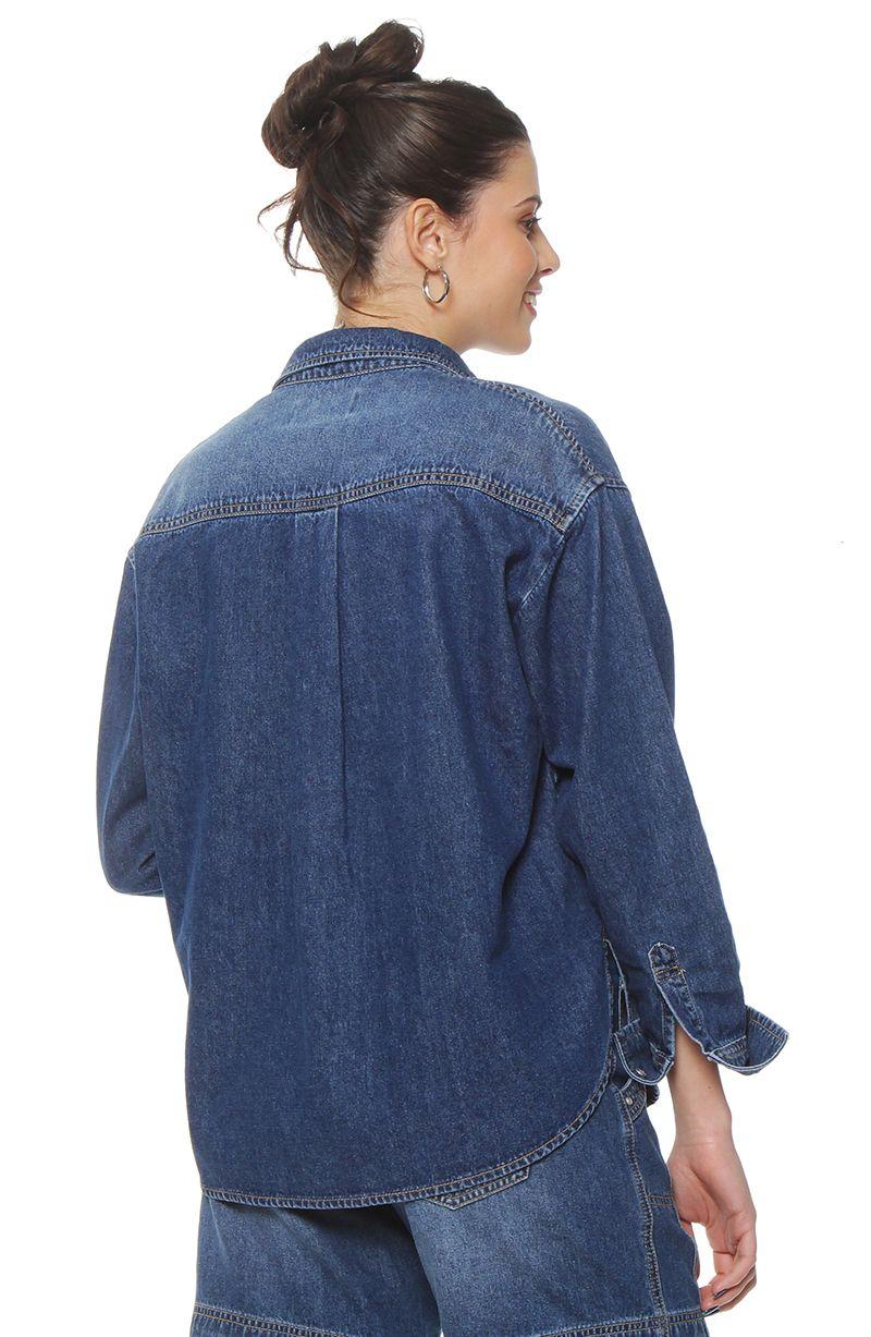 Blusa Denim Manga Larga Abotonada En Delantero  Con Bolsillo-6