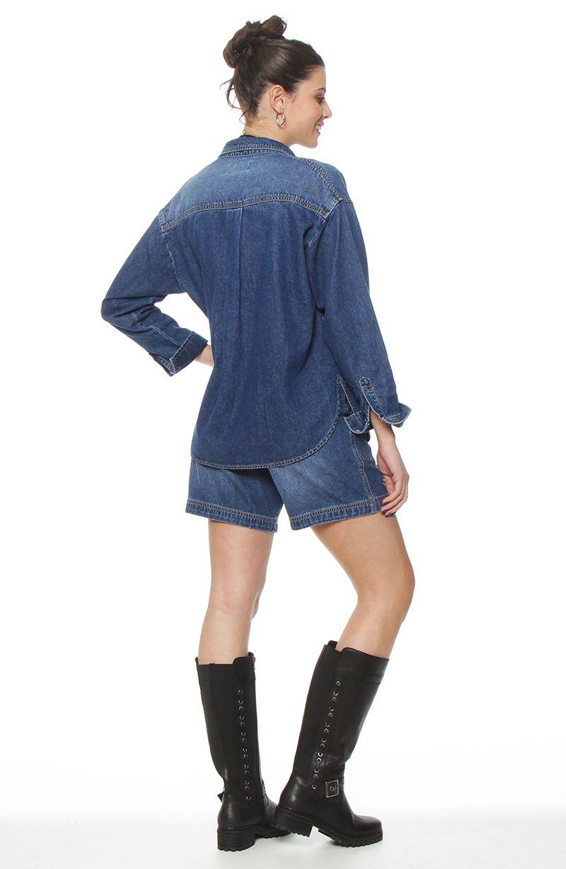 Blusa Denim Manga Larga Abotonada En Delantero  Con Bolsillo-7