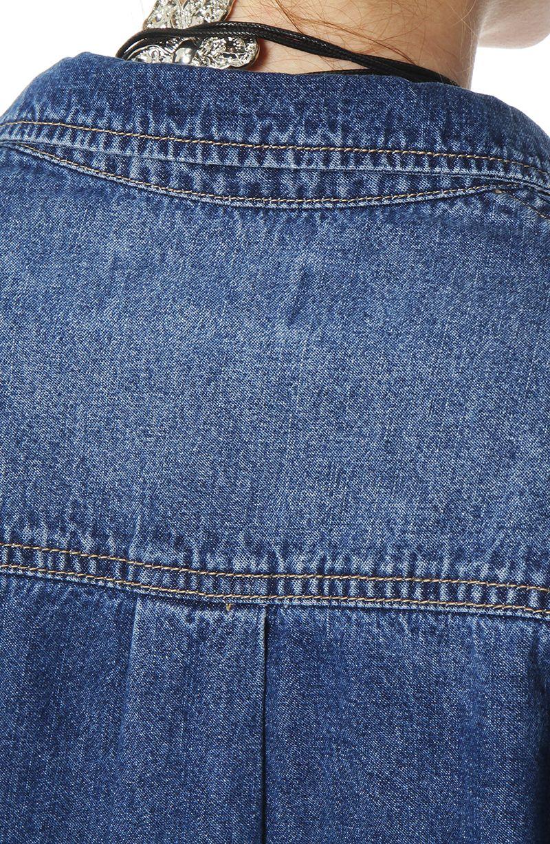 Blusa Denim Manga Larga Abotonada En Delantero  Con Bolsillo-9