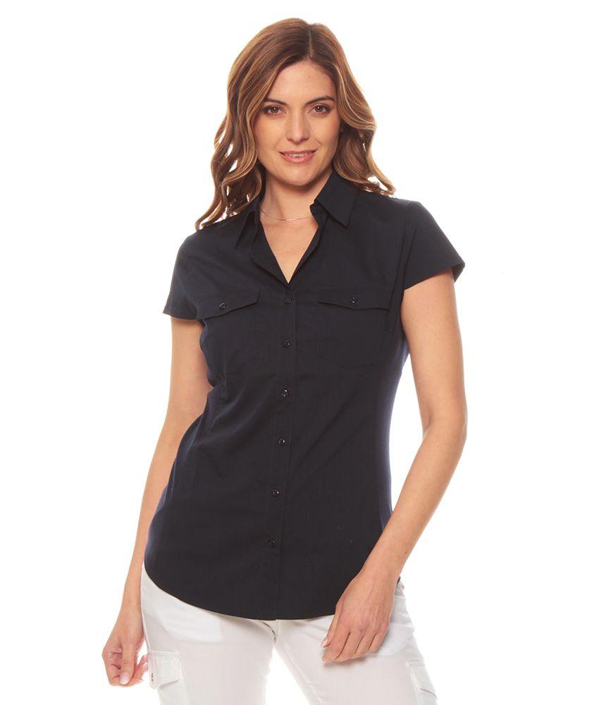 Blusa Manga Corta Solida Con Rib En Costado-0