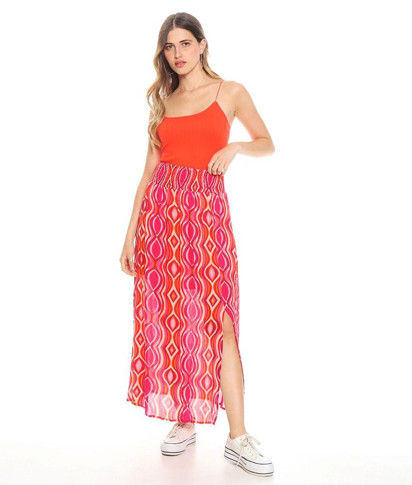 Falda Estampada Forrada Abertura A La Rodilla Pretina Elasticada-3