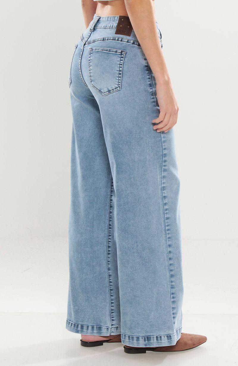 Jeans Tiro Medio Wide Pretina Basica 1 Boton-4