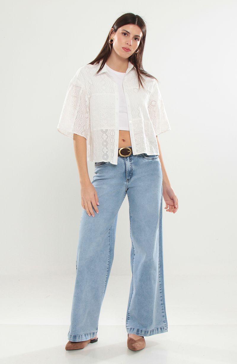 Jeans Tiro Medio Wide Pretina Basica 1 Boton-7
