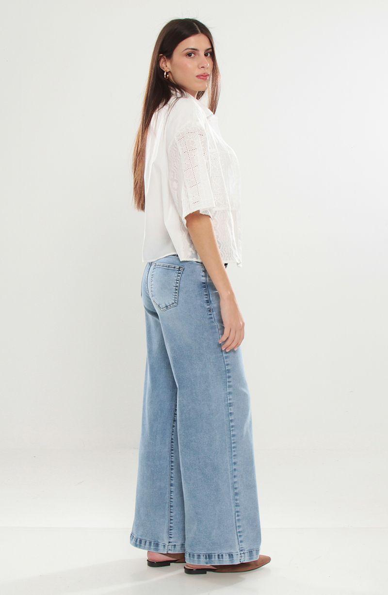 Jeans Tiro Medio Wide Pretina Basica 1 Boton-8