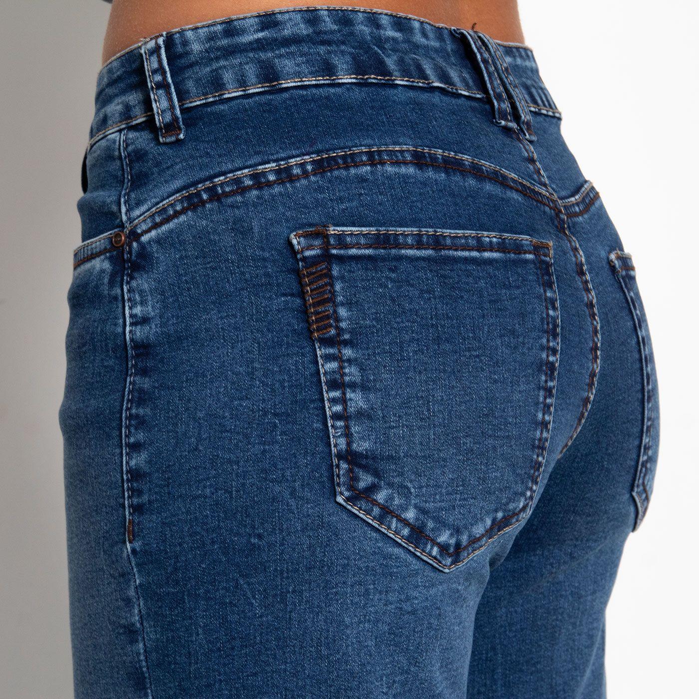 Jeans Tiro Medio Wide Pretina  Basica 1 Boton-4