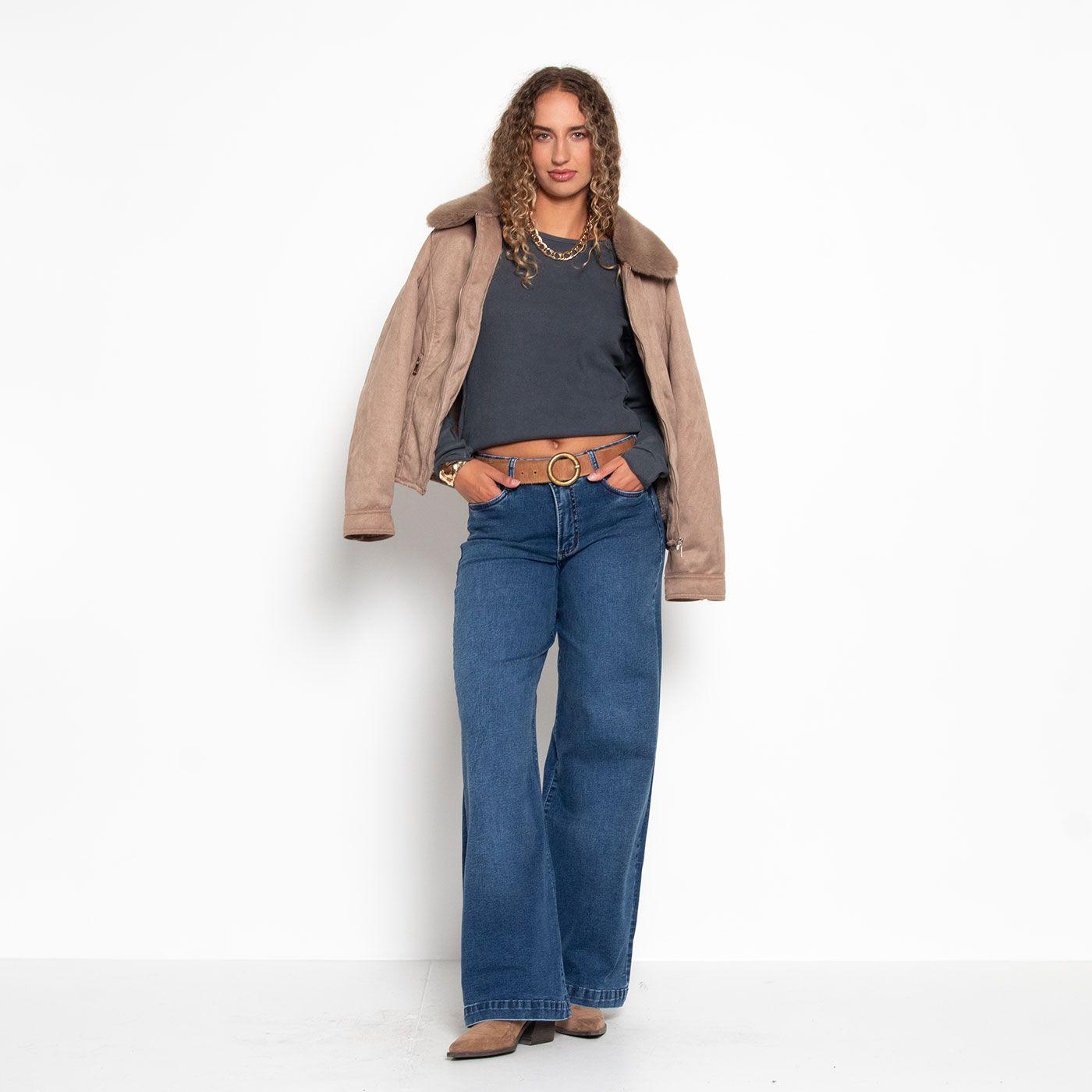 Jeans Tiro Medio Wide Pretina  Basica 1 Boton-6