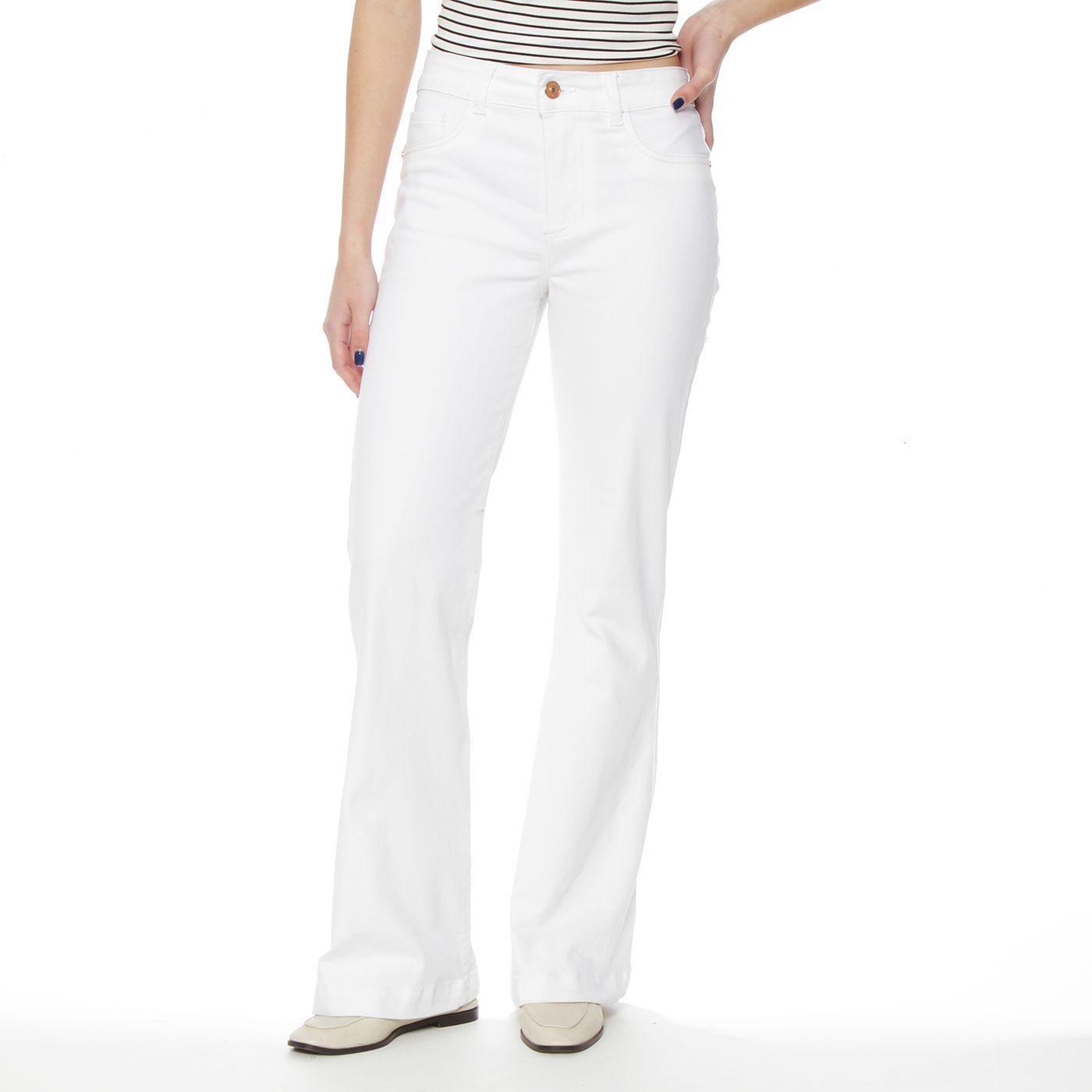 Jeans Flare Tiro Alto Push Up Pretina Basica Boton-0