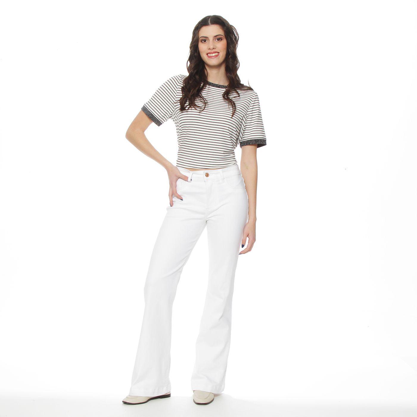 Jeans Flare Tiro Alto Push Up Pretina Basica Boton-2