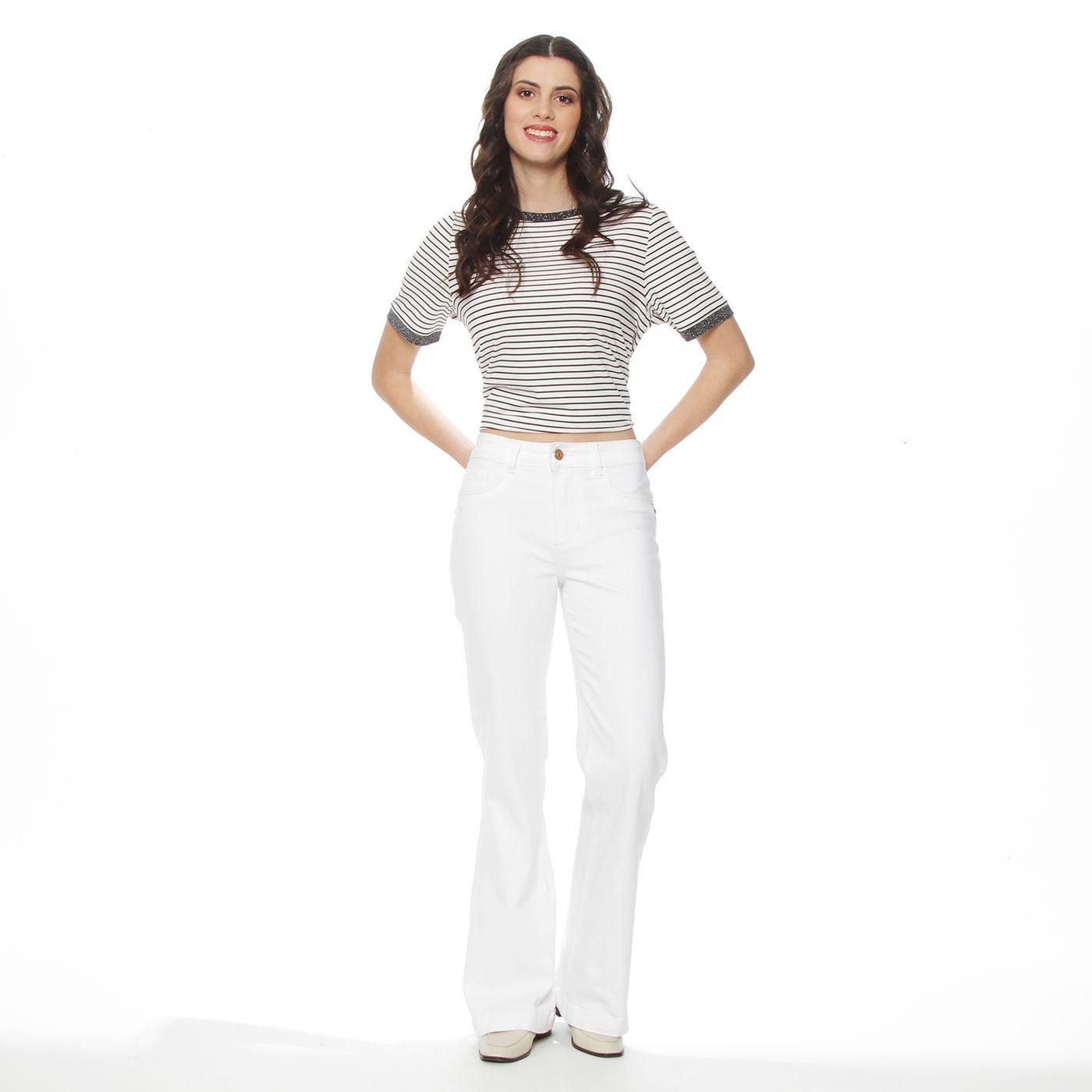 Jeans Flare Tiro Alto Push Up Pretina Basica Boton-3