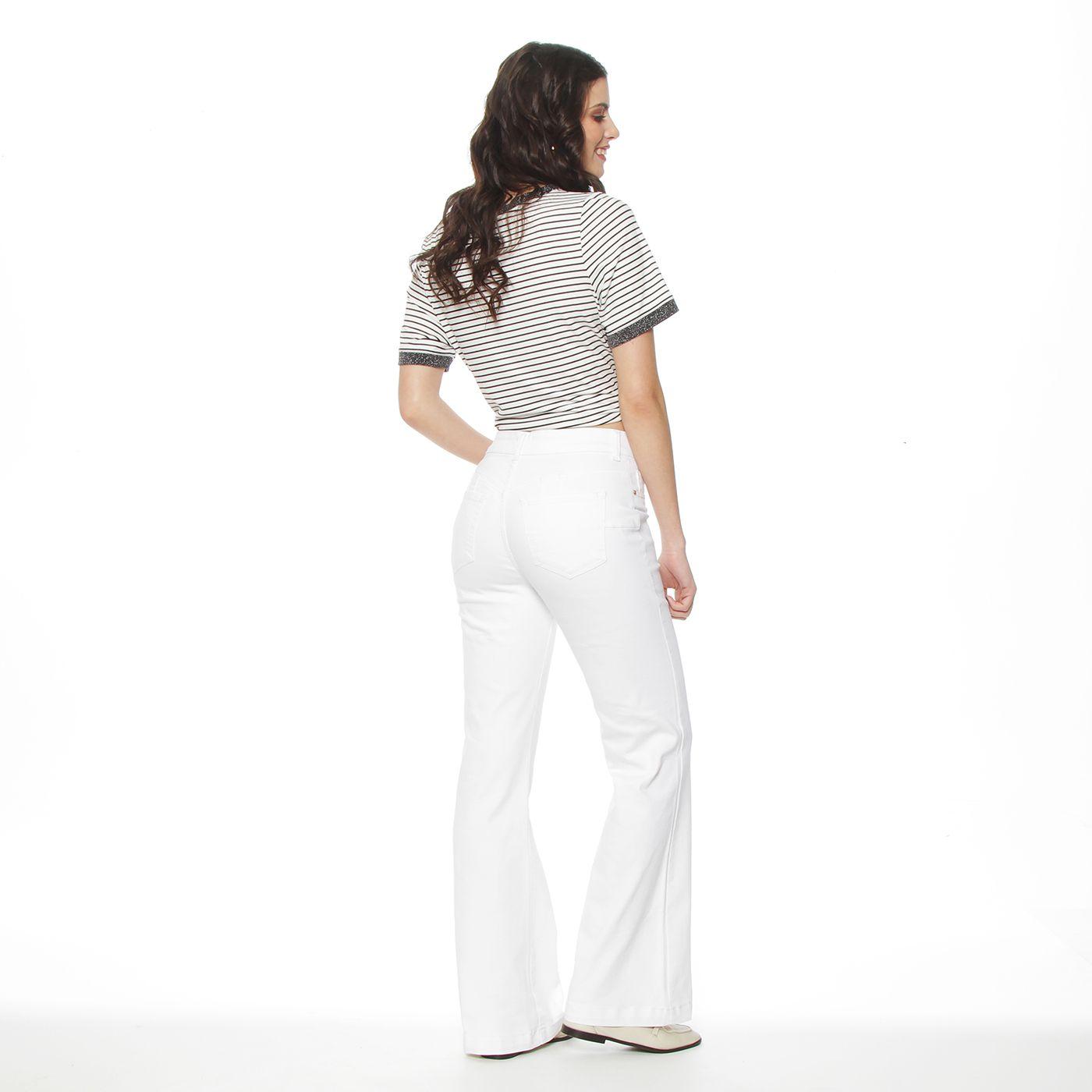 Jeans Flare Tiro Alto Push Up Pretina Basica Boton-5