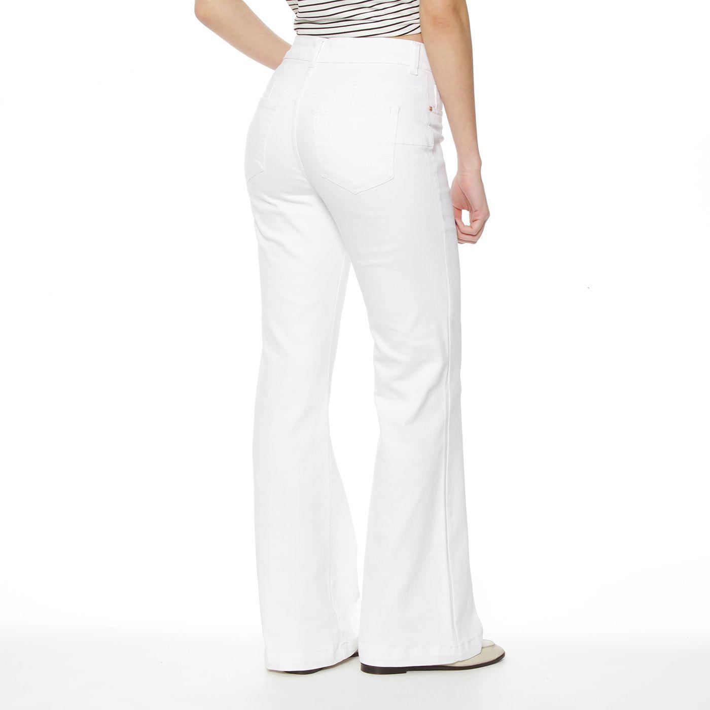 Jeans Flare Tiro Alto Push Up Pretina Basica Boton-8