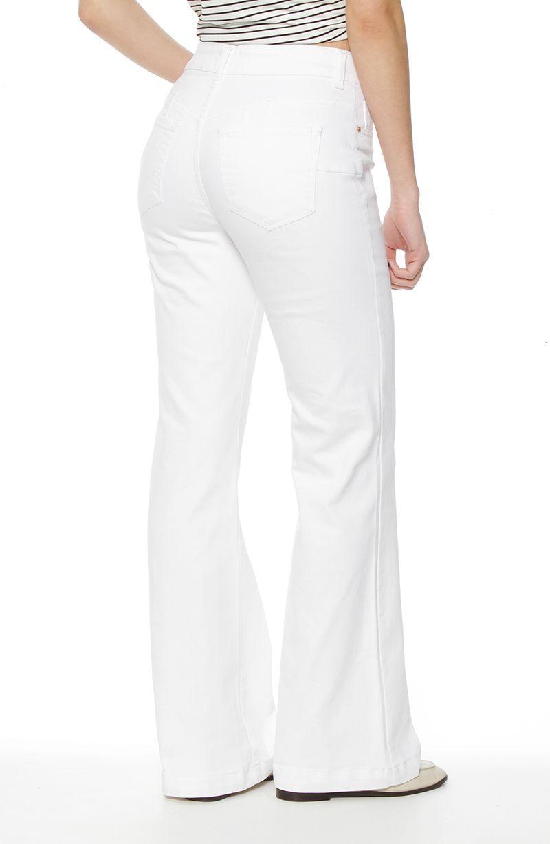 Jeans Flare Tiro Alto Push Up Pretina Basica Boton-3