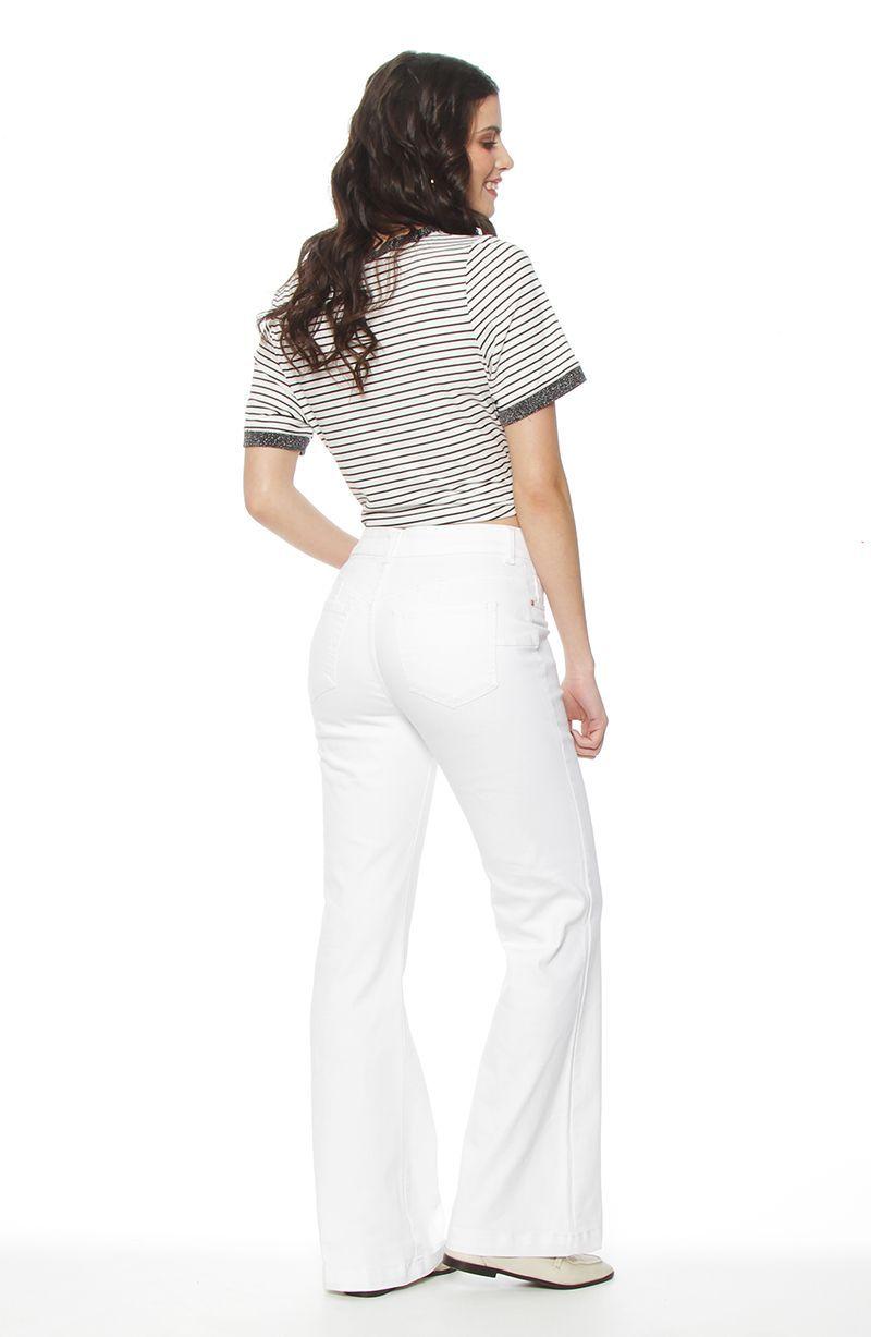 Jeans Flare Tiro Alto Push Up Pretina Basica Boton-5
