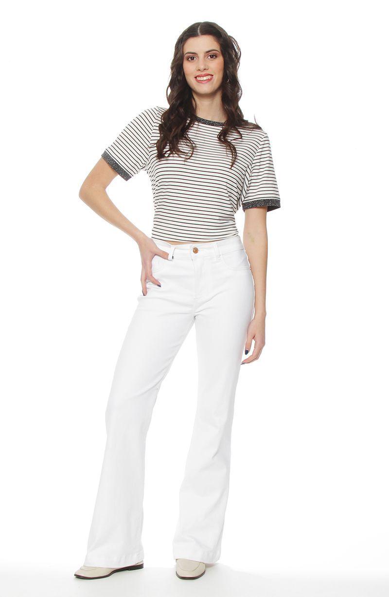 Jeans Flare Tiro Alto Push Up Pretina Basica Boton-6