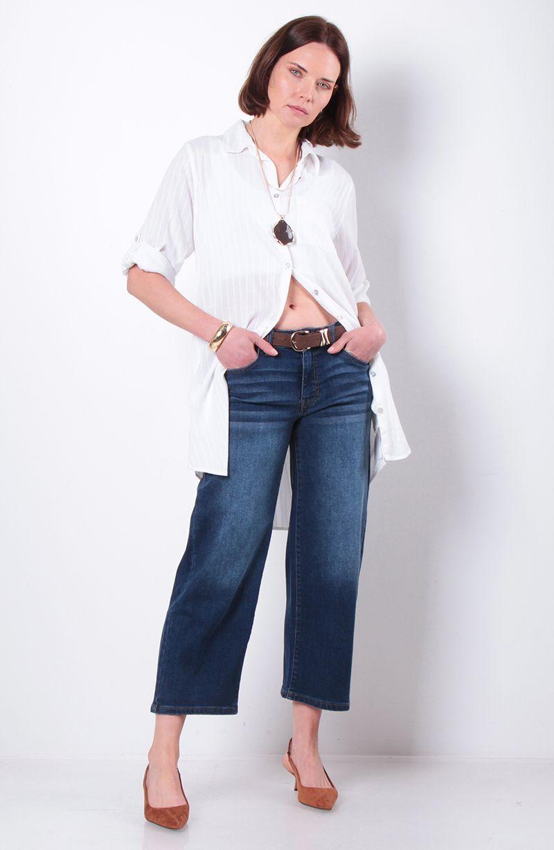 Jeans Wide Leg Cropped   Tiro Medio   Pretina Basica 1 Boton Con   Cinturon-5