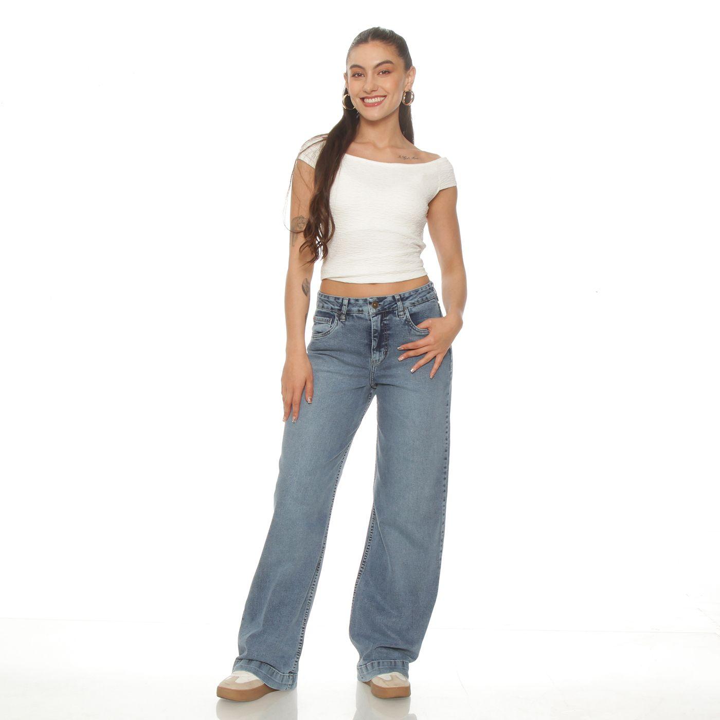 Jeans Wide Leg Tiro Alto   Pretina Basica 1 Boton-2
