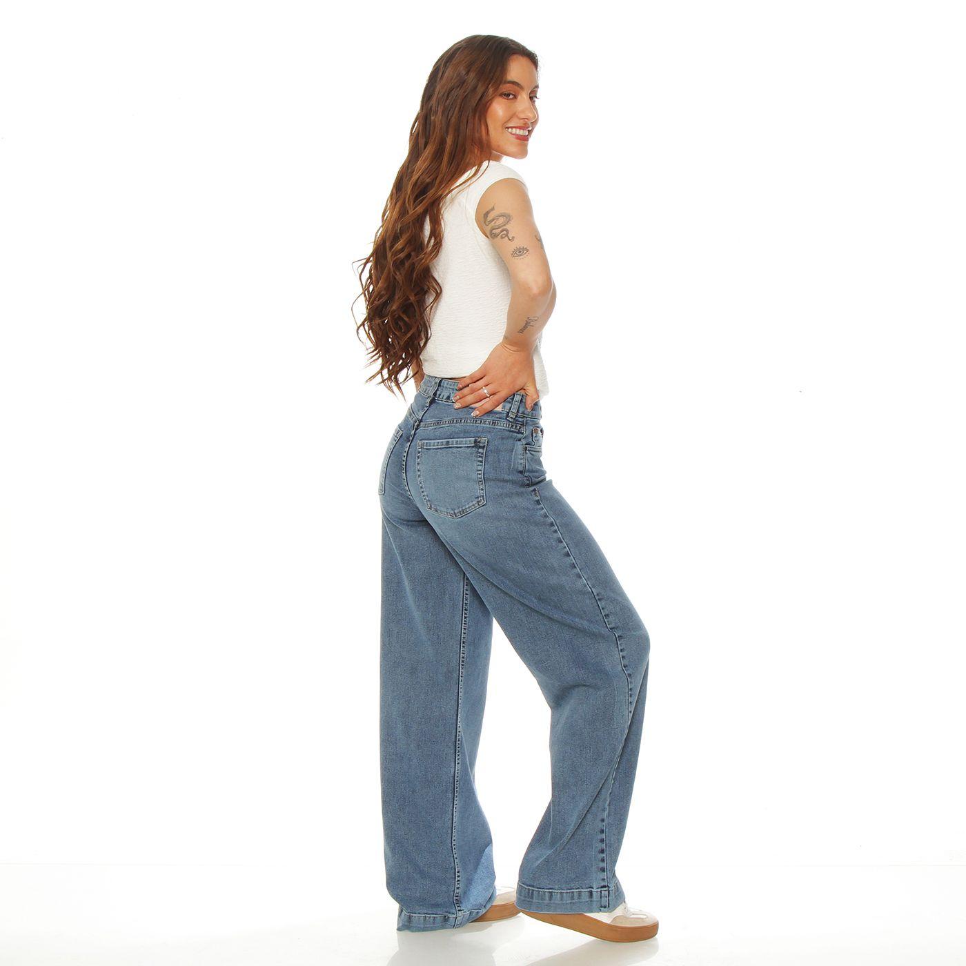 Jeans Wide Leg Tiro Alto   Pretina Basica 1 Boton-4