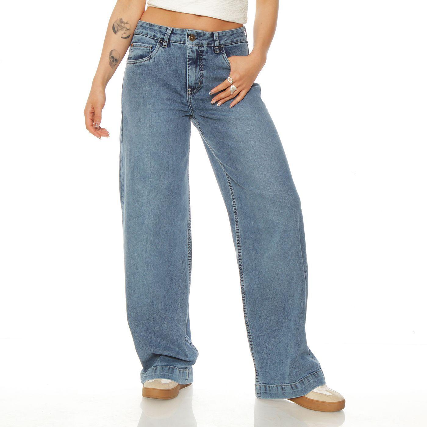 Jeans Wide Leg Tiro Alto   Pretina Basica 1 Boton-0