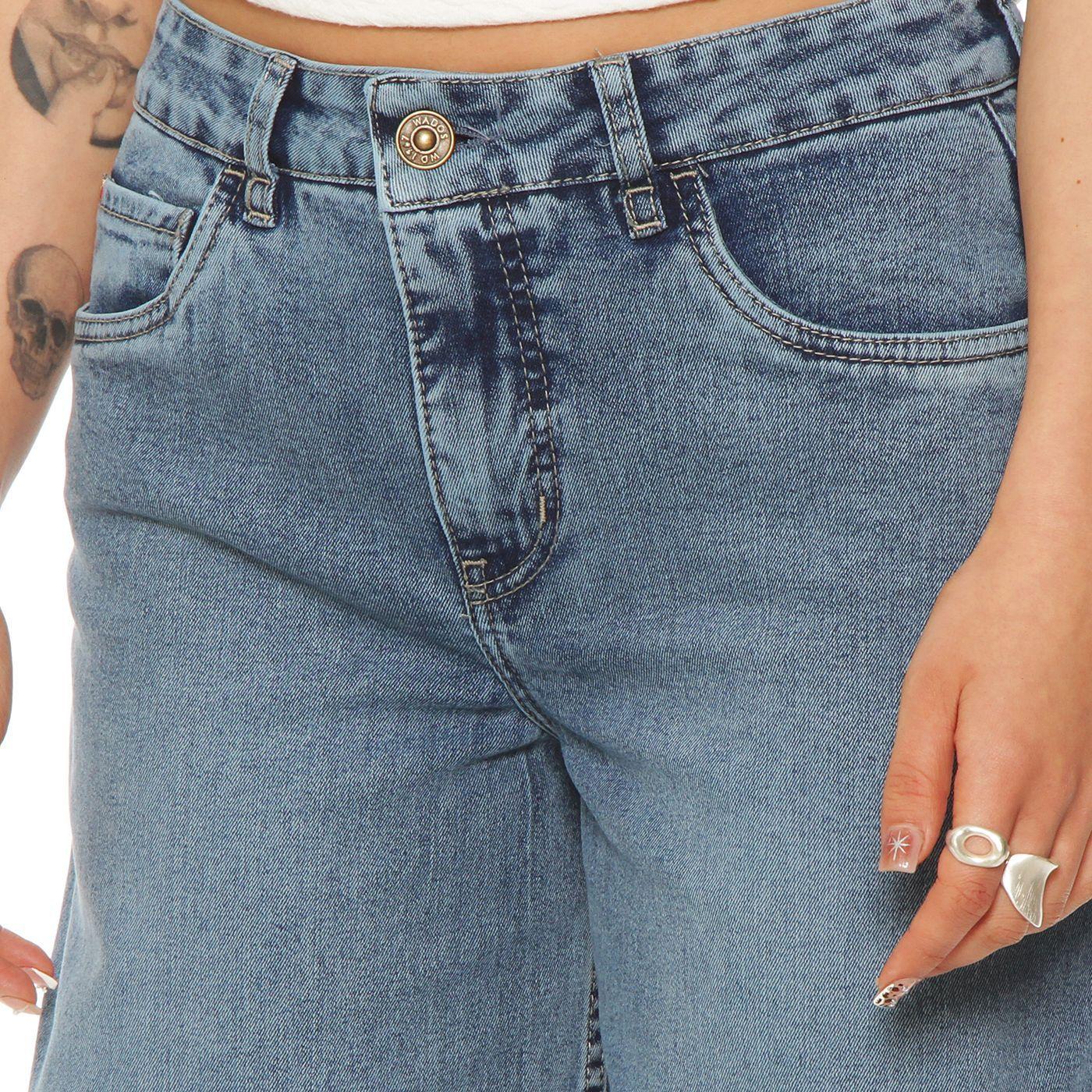 Jeans Wide Leg Tiro Alto   Pretina Basica 1 Boton-1