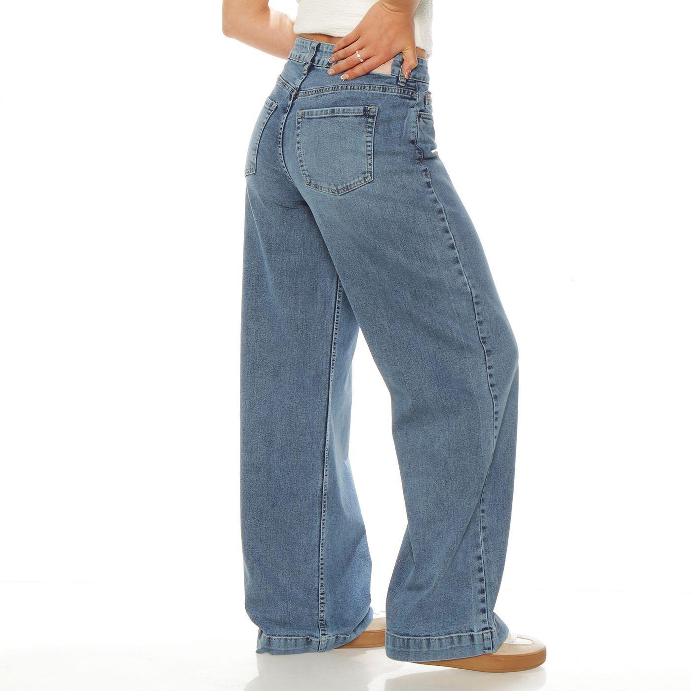 Jeans Wide Leg Tiro Alto   Pretina Basica 1 Boton-9
