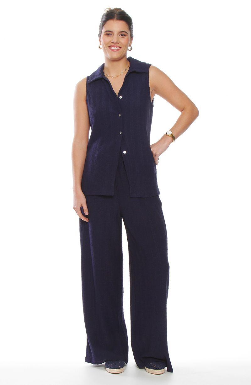 Conjunto Blusa Sin Manga Y Pantalon Wide Leg-2