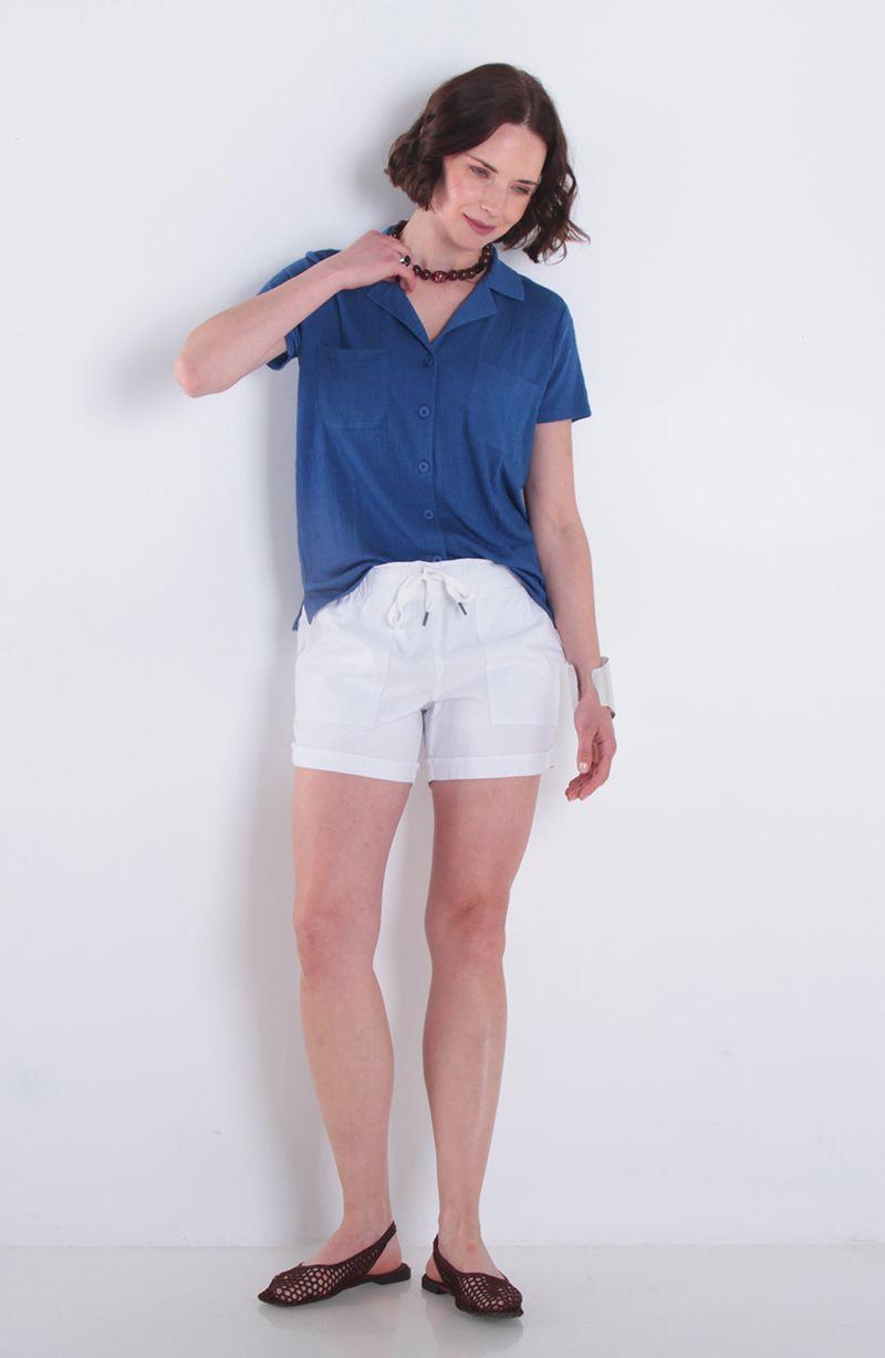Blusa Manga Corta  Abotonada En Delantero Y Bolsillo-3