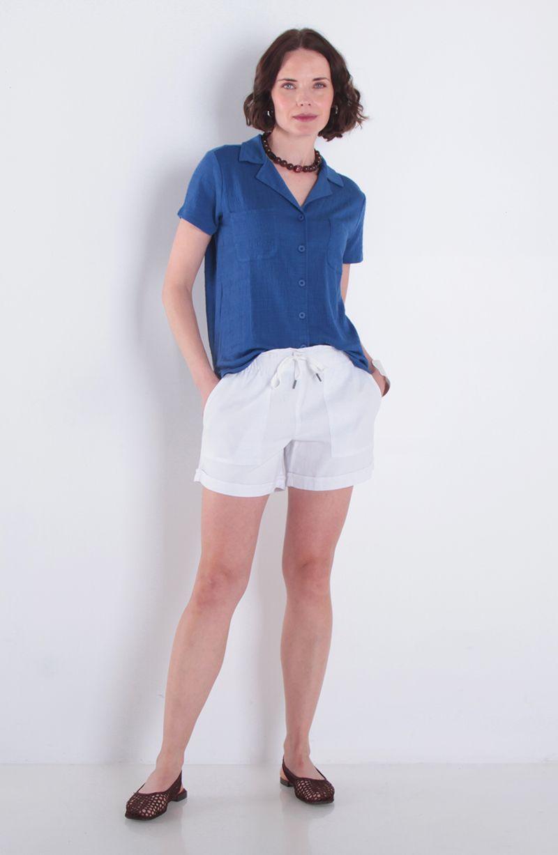 Blusa Manga Corta  Abotonada En Delantero Y Bolsillo-4