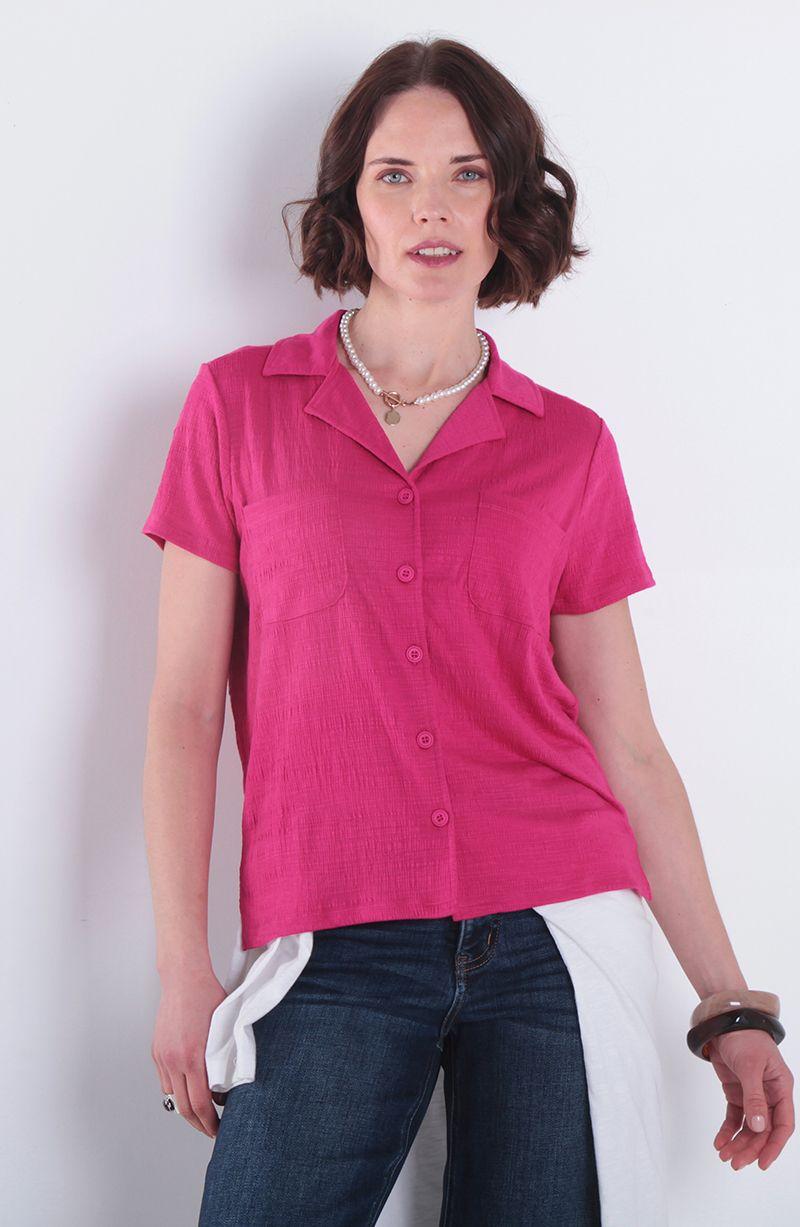 Blusa Manga Corta  Abotonada En Delantero Y Bolsillo-0