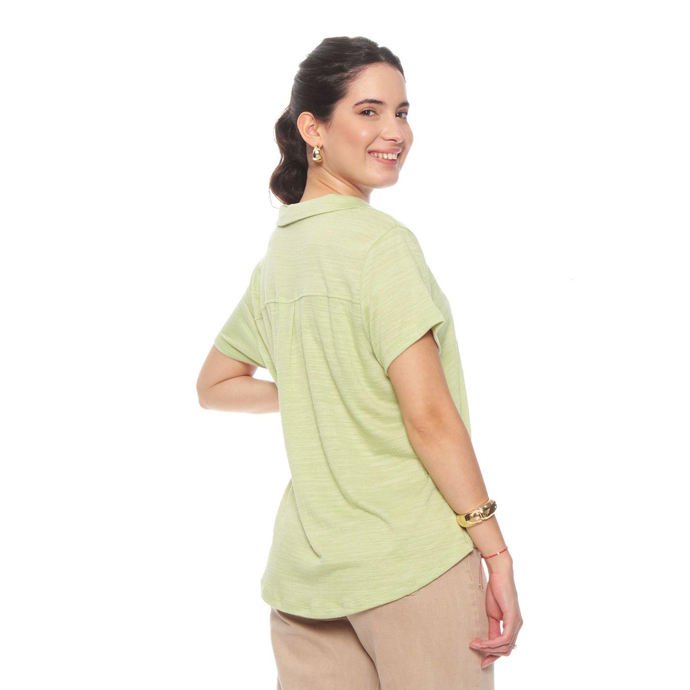 Blusa Manga Corta Solida Escote V Abotonada En Delantero-5