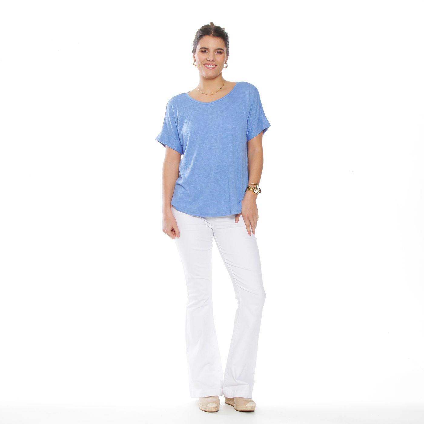 Polera Manga Corta Solida Escote Redondo Con Botones  En Espalda-2